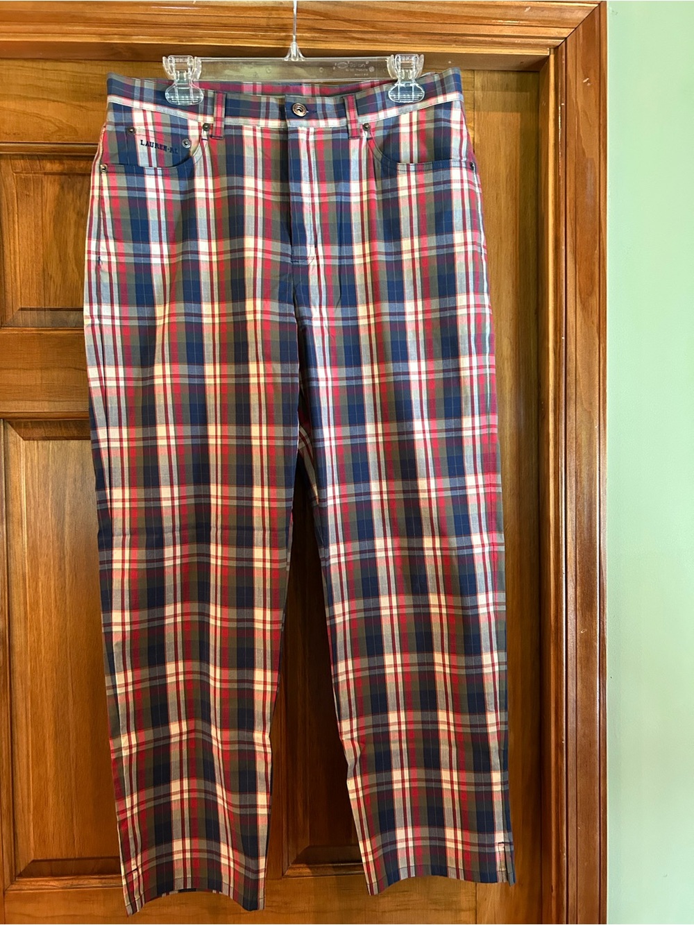 Lauren Ralph Lauren Navy, Red & White Plaid Straight-Leg Pants